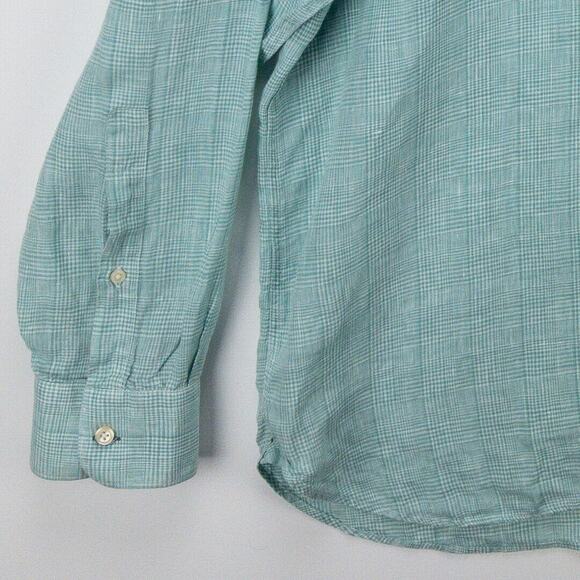 Jos A Bank 100% Linen Shirt Men's XL Green Geometric Long Sleeve Button Reserve - Picture 4 of 12